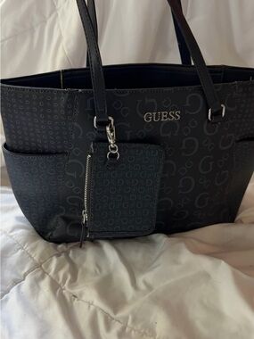 GUESS Black Logo Tote with Attached Zip Pouch